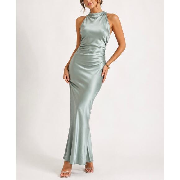 Reformation Dresses & Skirts - Reformation Anais Silk Maxi Dress Aquamarine Open Back Gown Size 6